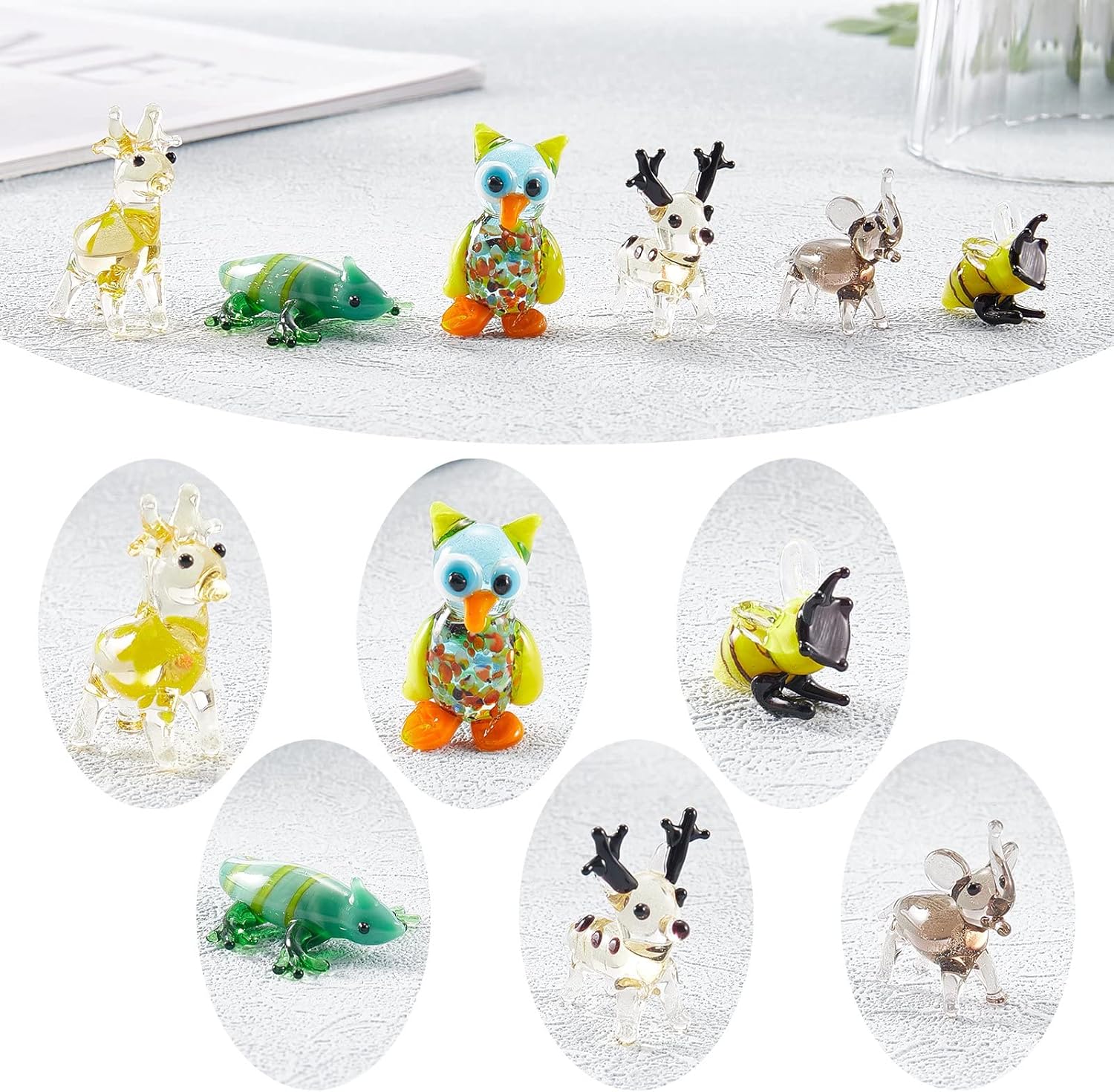 Skiennix 6Pcs Hand Blown Glass Figurines - Unique Christmas Reindeer, Birds, Giraffes & More | Perfect for Home Decor & Gifts