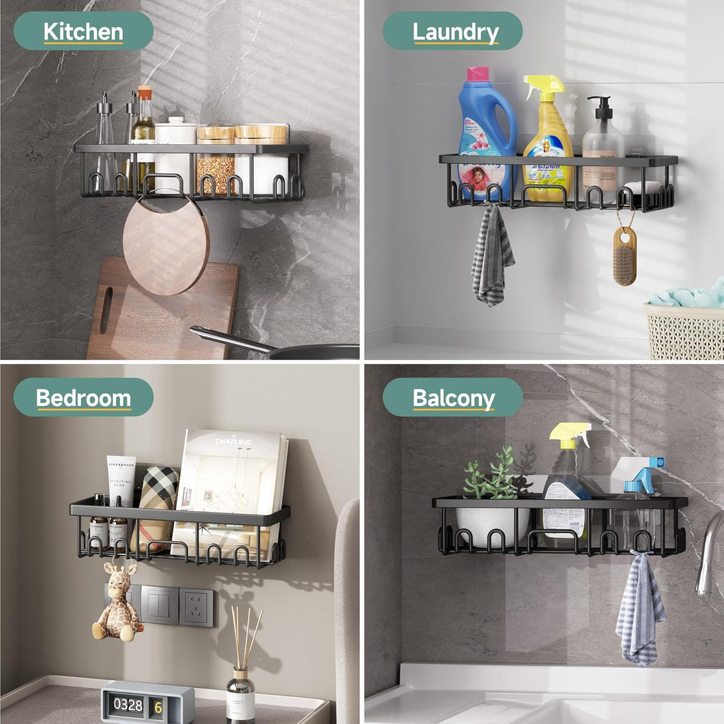Veken Shower Caddy - Rustproof No-Drill Adhesive Shelves | Large Capacity Bathroom Organizer - Black