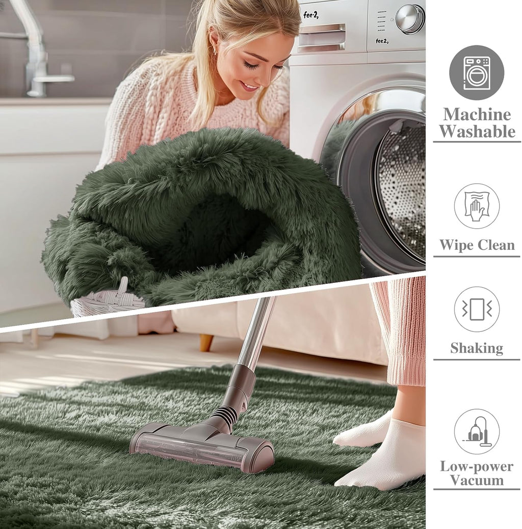 OLANLY Machine Washable 2x6 Runner Rug - Soft Fluffy Shaggy Design for Hallway & Bedroom | Olive Green
