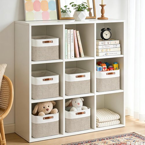 Bagnizer Collapsible Fabric Storage Cubes - 11x11 Organizing Bins, 4 Pack for Home & Office (Beige & White)