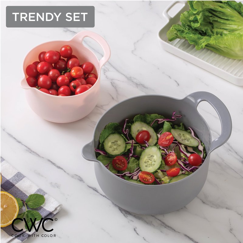 COOK WITH COLOR Nesting Plastic Mixing Bowl Set with Pour Spouts and Handles, Pink, 4 Piece Non-Slip