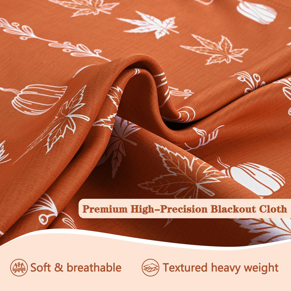 Likiyol Fall Curtains for Living Room 84 Inch Length, Pumpkin Maple Leaves Blackout Curtains for Bedroom 2 Panels Set, Thanksgiving Grommet Thermal Window Curtains Room Darkening Drapes, 52” W x 84” L