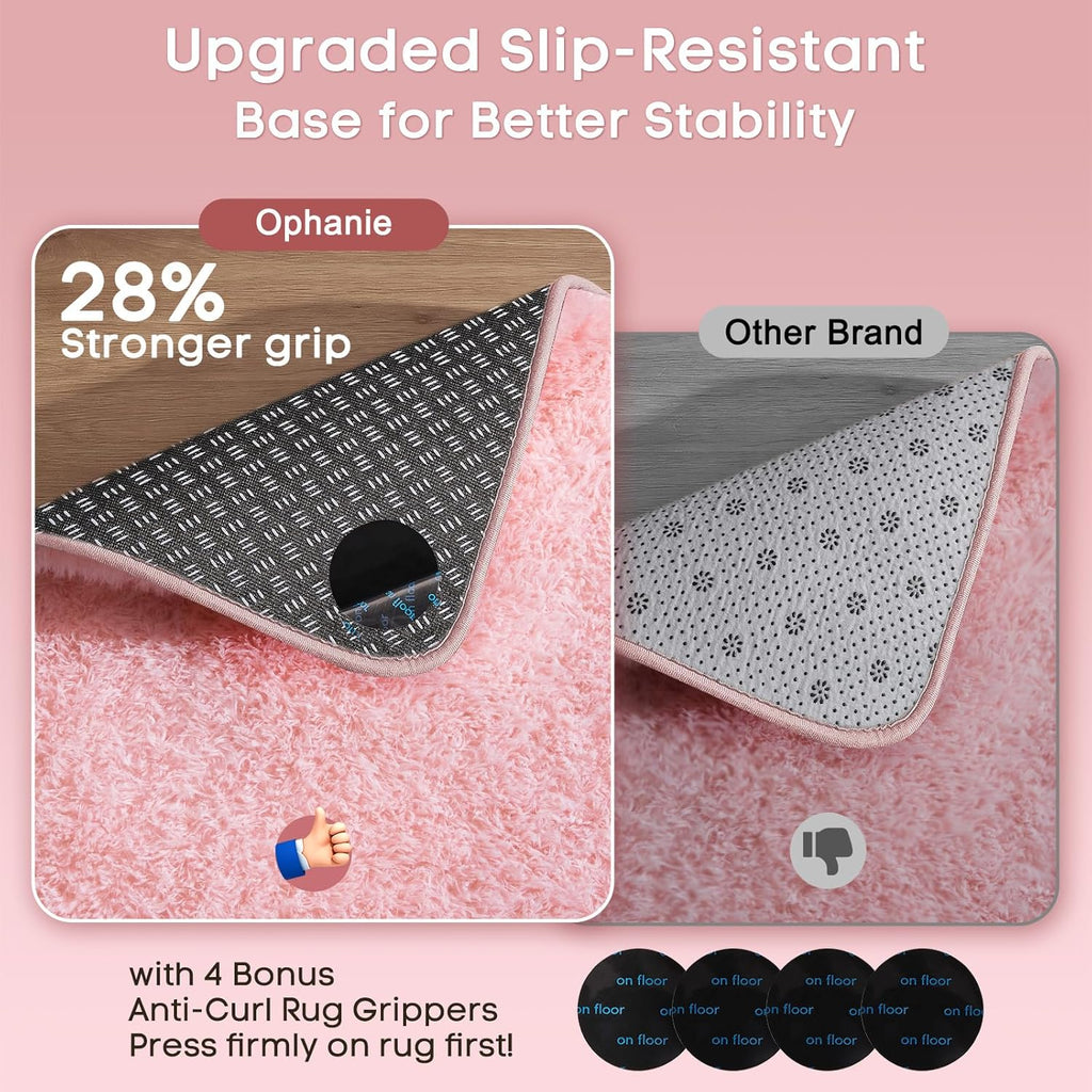 Ophanie 3x5 Pink Area Rug - Non-Slip Fluffy Dorm & Bedroom Essential | Aesthetic Home Decor