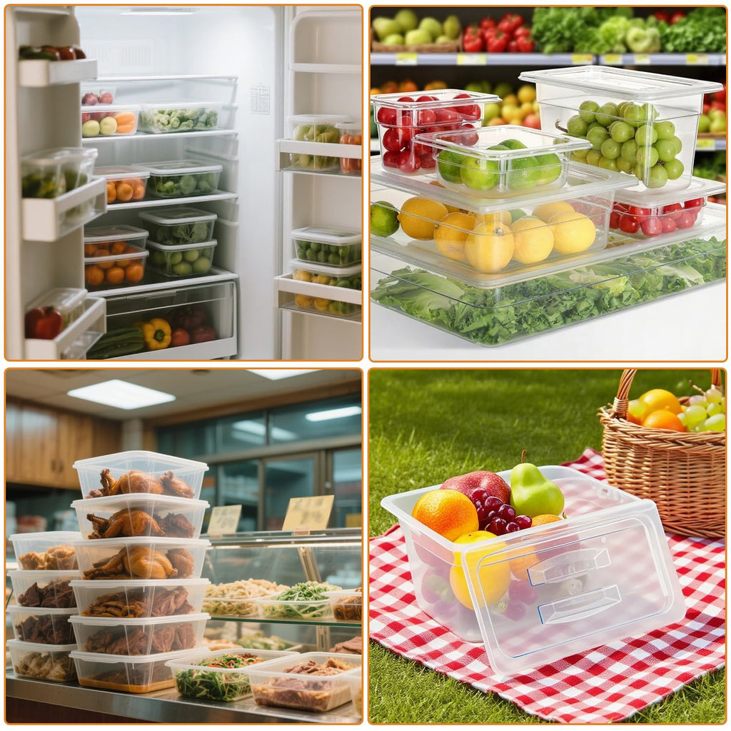 CTJ 6 Pack NSF Food Pans with Lids 1/6 Size, 6'' Deep Commercial Clear Plastic Food Storage Containers Stackable Polycarbonate Hotel Pans for Kitchen Restaurant Food Prep, Freezer-Safe