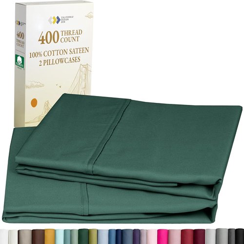 California Design Den King Size Pillowcase Set | 400 Thread Count 100% Cotton Sateen - Soft Breathable Hunter Green