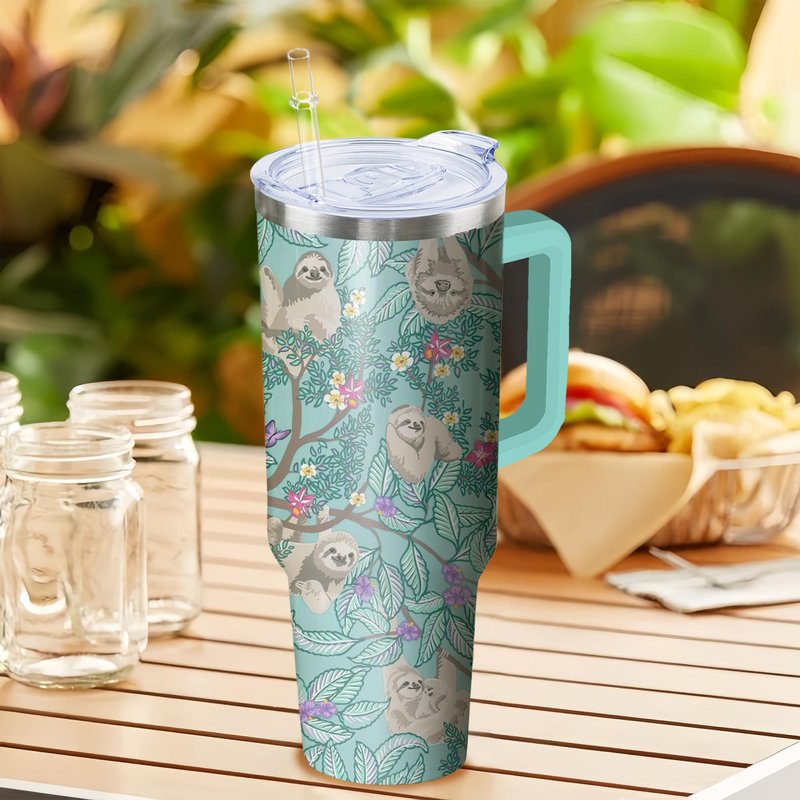Kearscupra 40 oz Sloth Tumbler with Handle and Straw, Insulated Stainless Steel Cup with Lid, Travel Coffee Mug Water Bottle, Animal Lovers Women Gifts