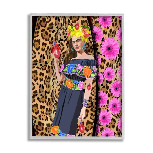 Stupell Industries Glamorous Frida Standing Leopard Pattern Bold Floral, Design by Lynnda Rakos