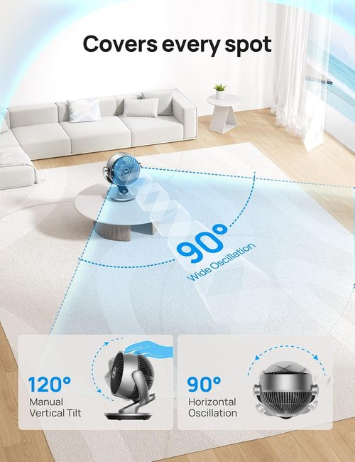 DREO Smart Fan - 120° Vertical & 90° Oscillating Air Circulator | 13-Inch Quiet Fan with Remote & 12H Timer