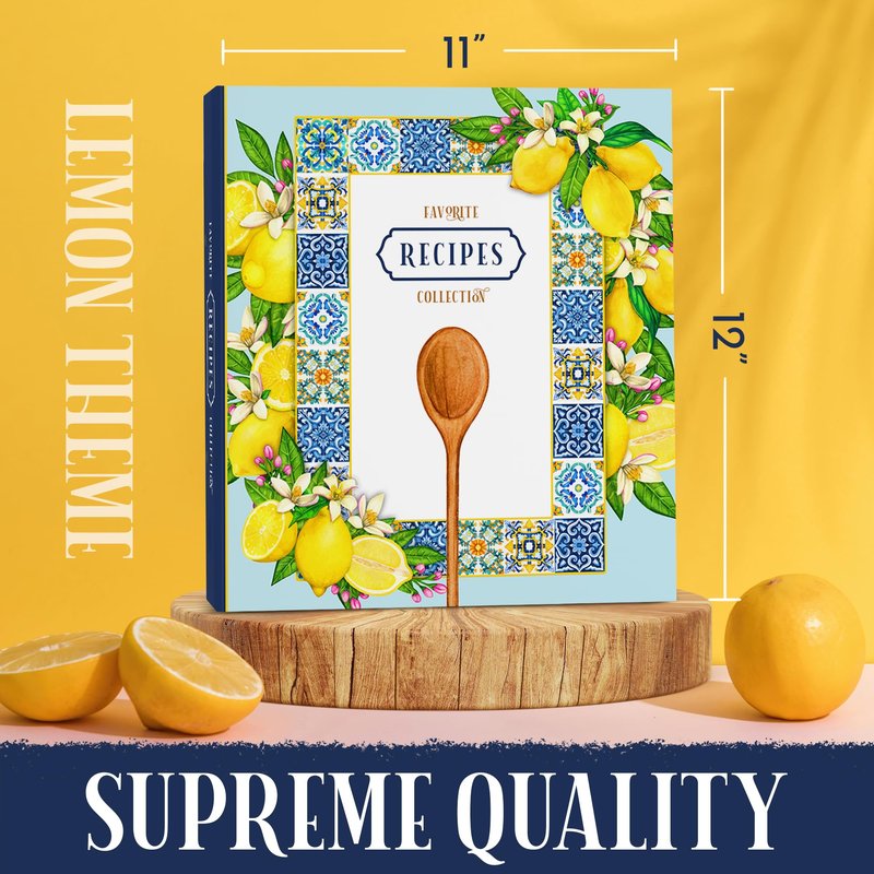 KA NUI Recipe Binder & Family Cookbook | Amalfi Lemon Recipe Organizer with Plastic Sleeves Cards & Dividers | Keepsake Gift for Mom & Grandma to Preserve Family Recipes