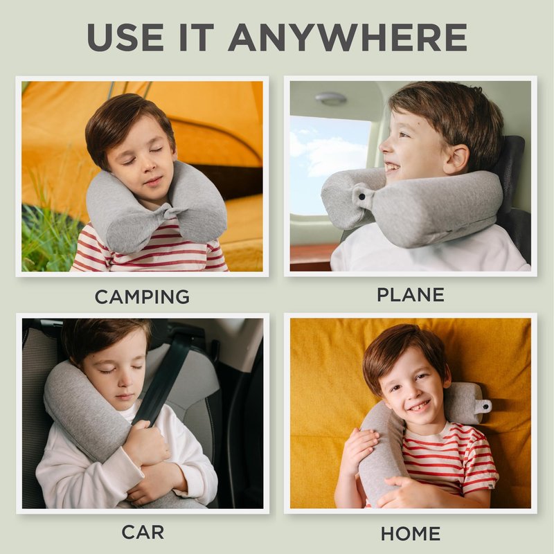 Dot&Dot Twist Memory Foam Kids Travel Pillow for Airplanes - Neck Pillows for Travel, Sleeping - Airplane Pillow for Neck Support, Chin, Lumbar, Leg - Adjustable Neck Pillow for Car Seat