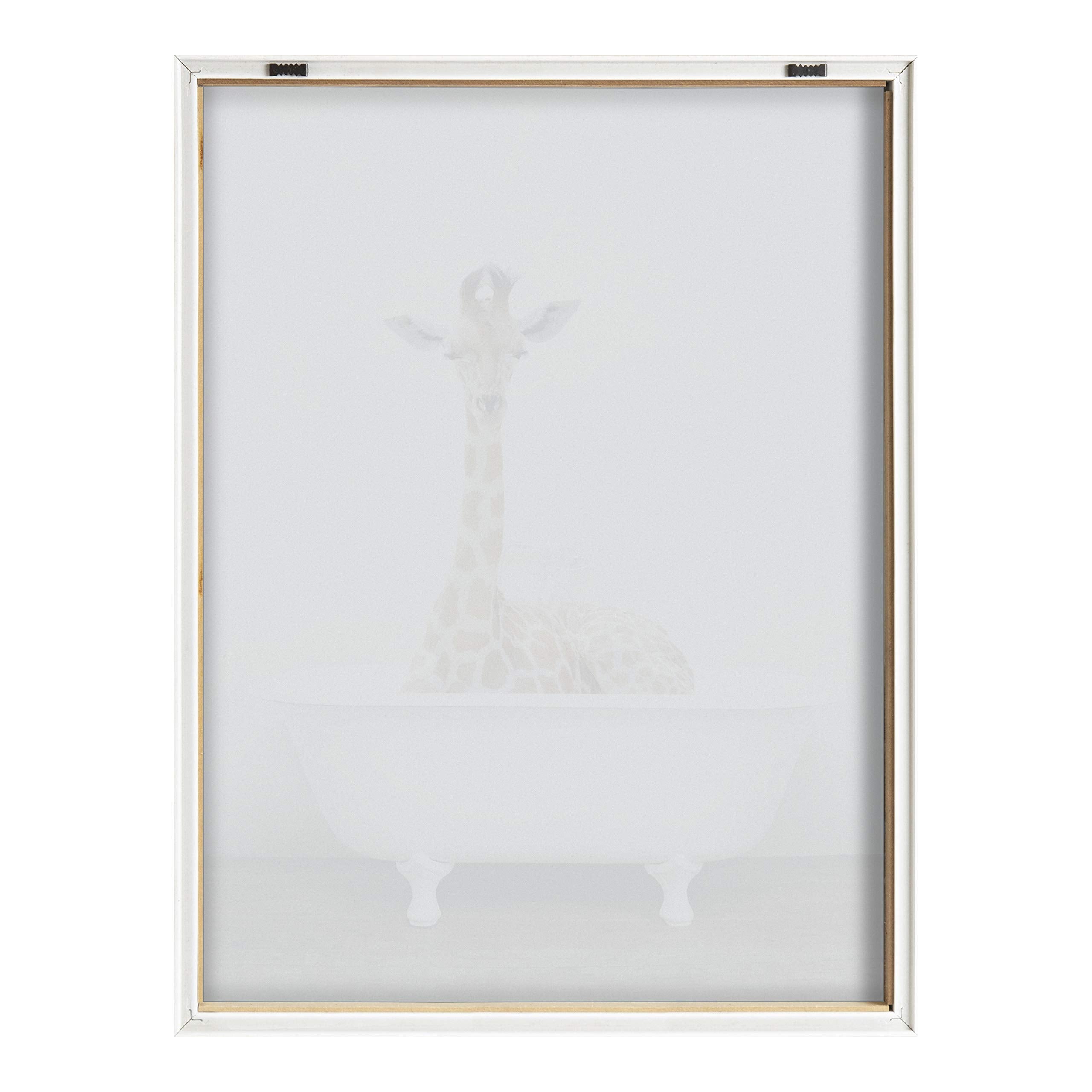 Kate and Laurel Blake Giraffe 2 in Tub Color Framed Printed Glass Wall Art by Amy Peterson, 18x24 Natural, Adorable Animal Art for Wall
