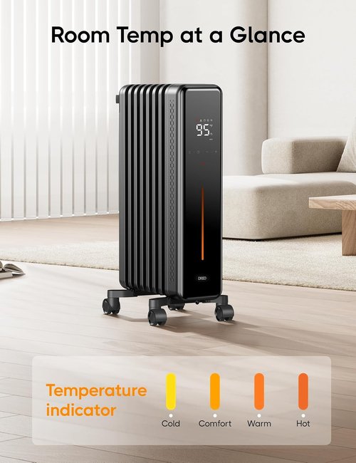 DREO Oil Filled Radiator Heater - 1500W Electric Heater with Remote & Digital Thermostat | 8 Fins, Quiet Operation