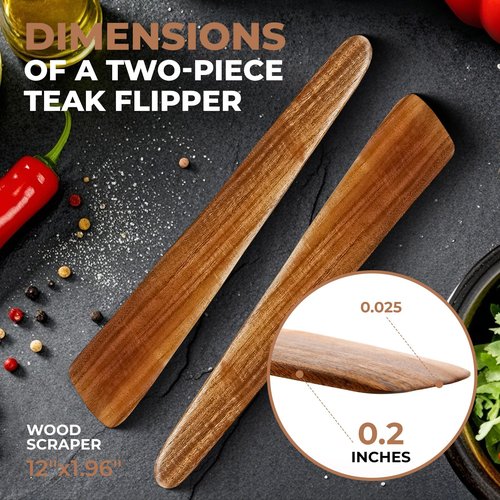AIUHI Natural Teak Wood Spatula for Cooking, 12 Inches Flat Wooden Turner, Small Wood Flippers Handmade for Nonstick Cookware Turning Flipping Serving and Scraping. Set of 2