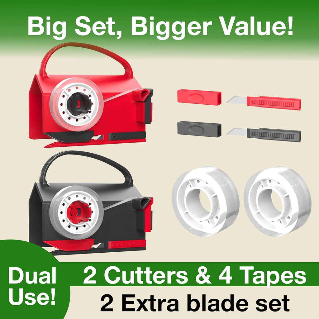 Wraprocut Wrapping Paper Cutter & Tape Dispenser - 2-Pack with 4 Tapes & 2 Replacement Blades for Easy Holiday Gift Wrapping