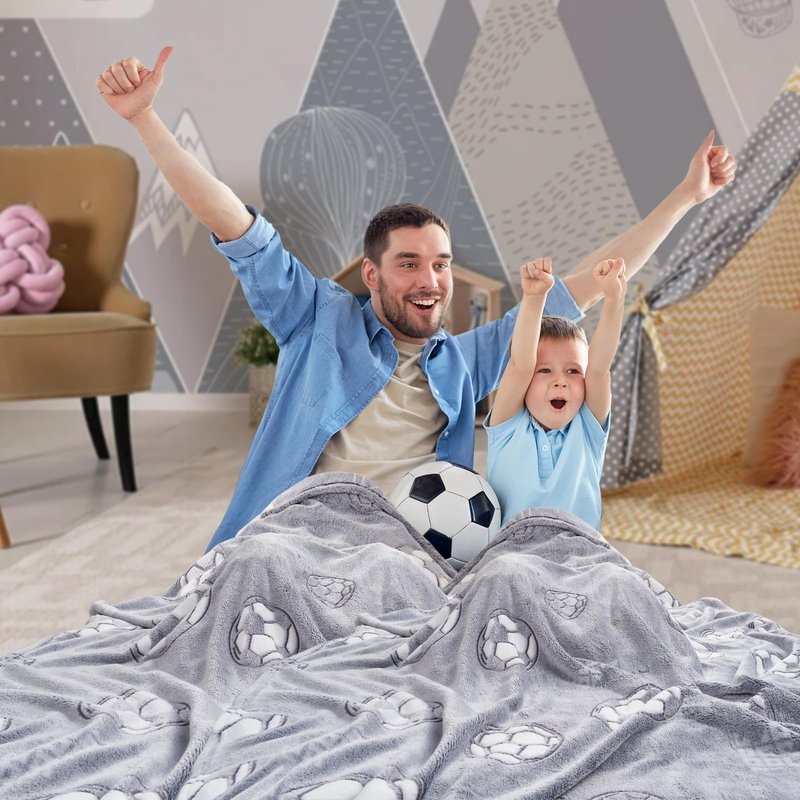 UOMNY Glow in The Dark Blanket for Boys,Soft Football Throw Blanket Kids Luminous Balls Blankets for Couch Valentine's Day Gift Luminous Blanket Grey 50 x 60 inch ﻿