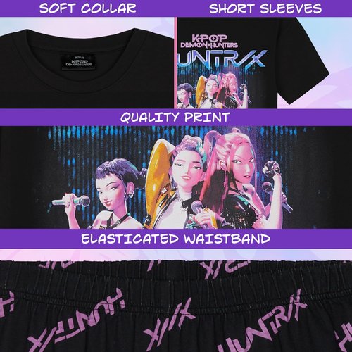 KPop Demon Hunters | Officially Licensed 2-Pc Girls' Pajama Set - Soft T-Shirt & Shorts, Ages 5-14