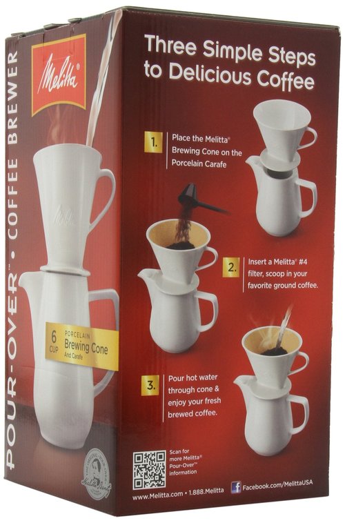 Melitta 36 oz. Pour-Over Coffee Brewer with Porcelain Carafe, White