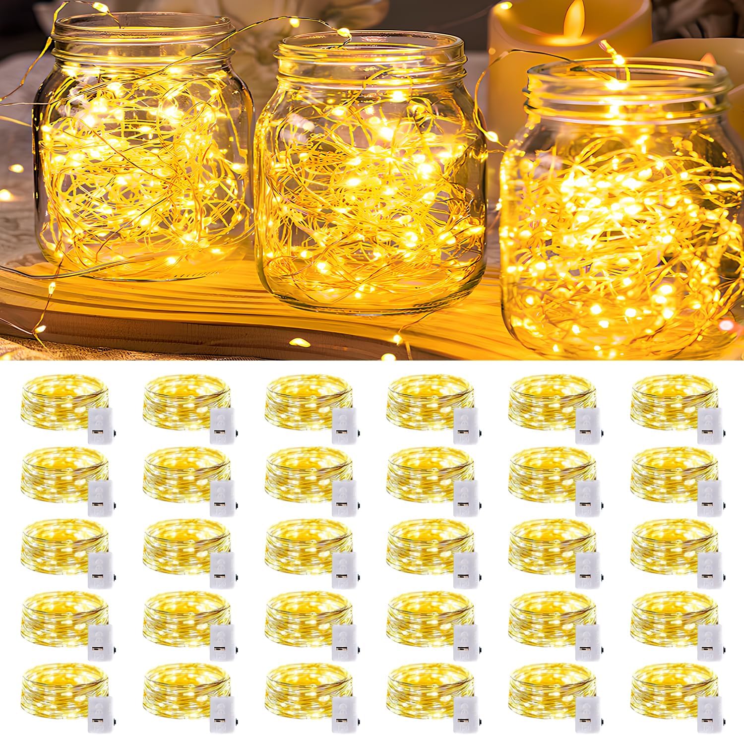 Skiennix 30 Pack LED Fairy Lights - 7FT Waterproof Mini Twinkle String Lights | Battery Operated Warm White for Parties & Decor