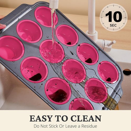 BRONYPRO Silicone Muffin Pans - Nonstick Egg Bite Molds & Cupcake Tins | 12 Regular Size, Rose Pink