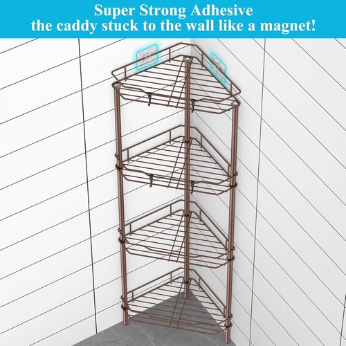 HuggieGems Corner Shower Caddy Organizer - 4 Tier Floor Standing Shelf with Hooks | Stylish Bathroom Storage