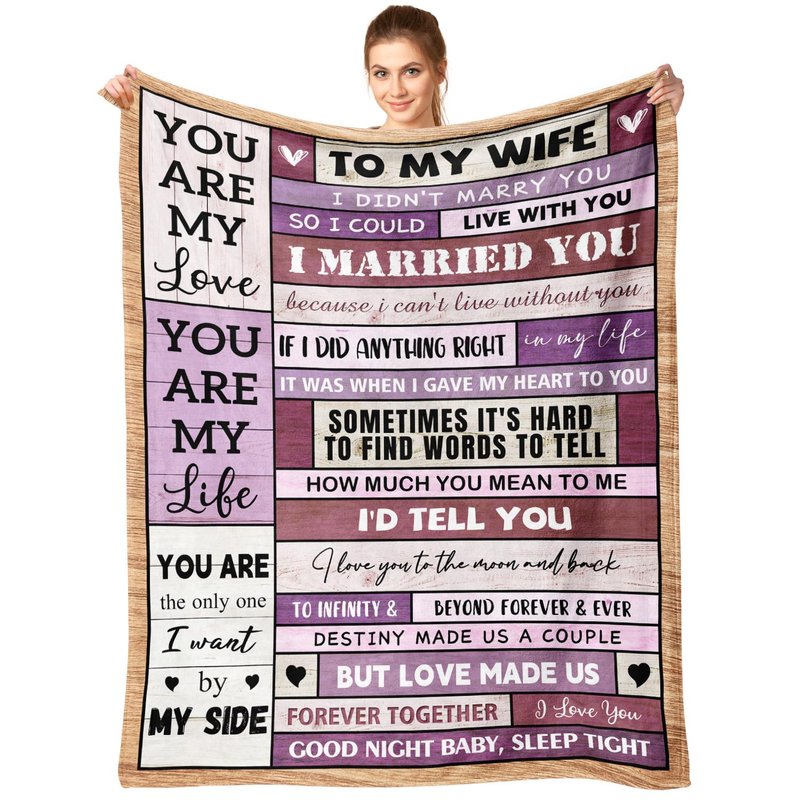 Fpoutiv Wife Valentines Day Birthday Gifts Ideas - Wedding Anniversary Romantic Presents for Women Her - Mothers Day for Wife Her - Wifey Presents from Husband - to My Love Blanket 50"x60"