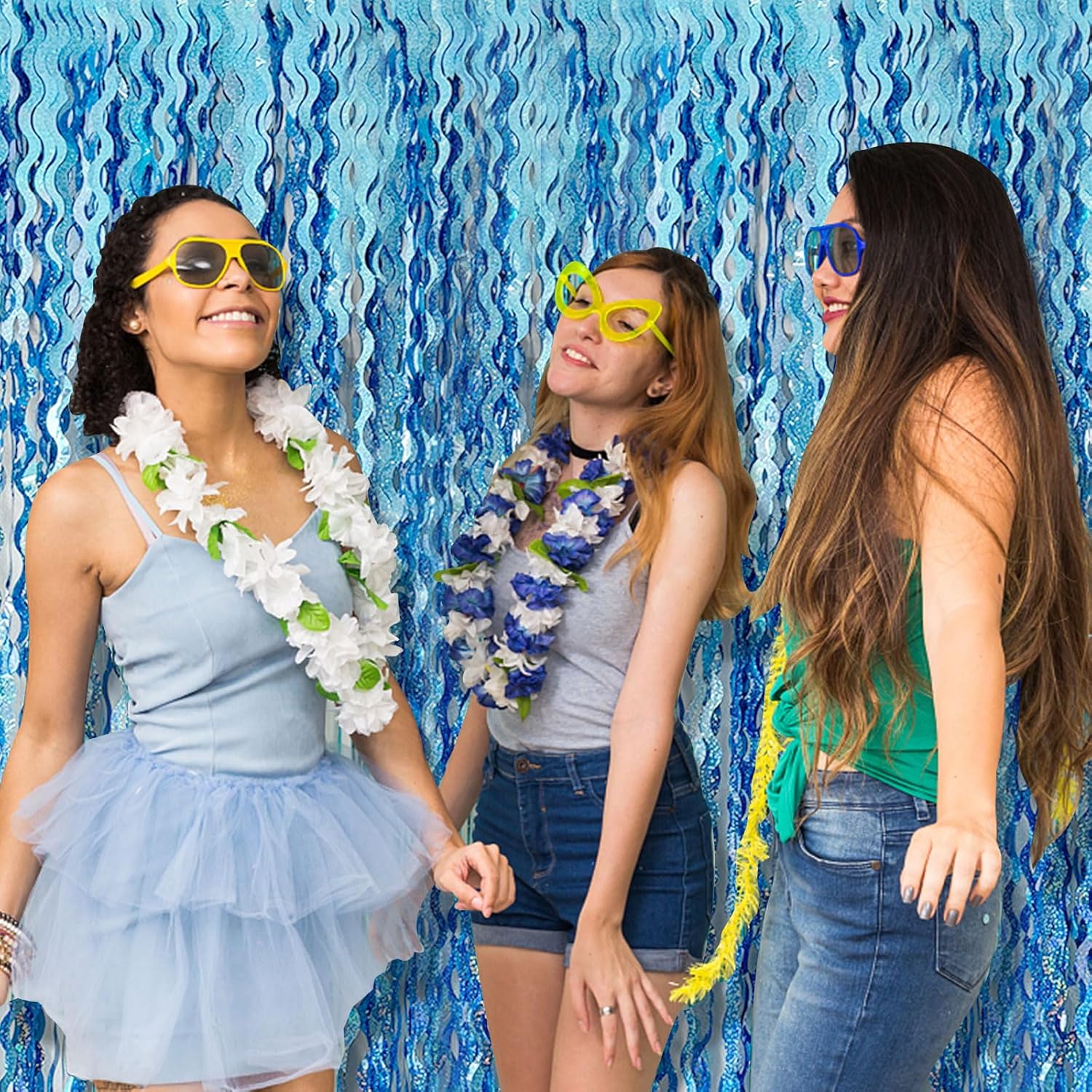 Skiennix Tinsel Foil Fringe Curtains - Sparkling Wavy Backdrop for Parties & Events | Photo Booth Decor