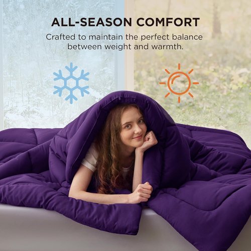 Bedsure Comforter Duvet Insert - All-Season Queen Size Quilted Down Alternative Blanket, Purple 88 x 88 Inches