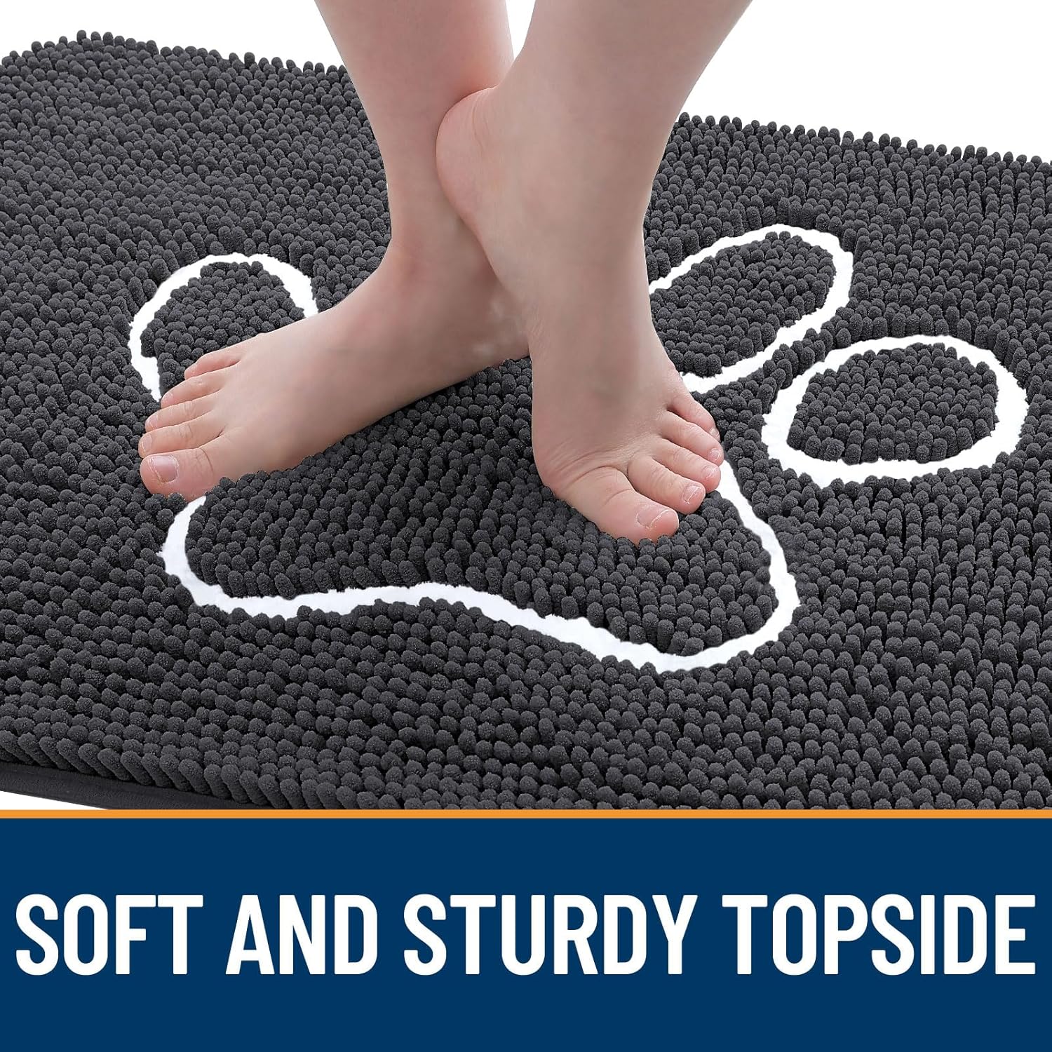 OLANLY Dog Door Mat - Absorbent Non-Slip Mud Mat for Paws | 54x24 Dark Grey Chenille Design
