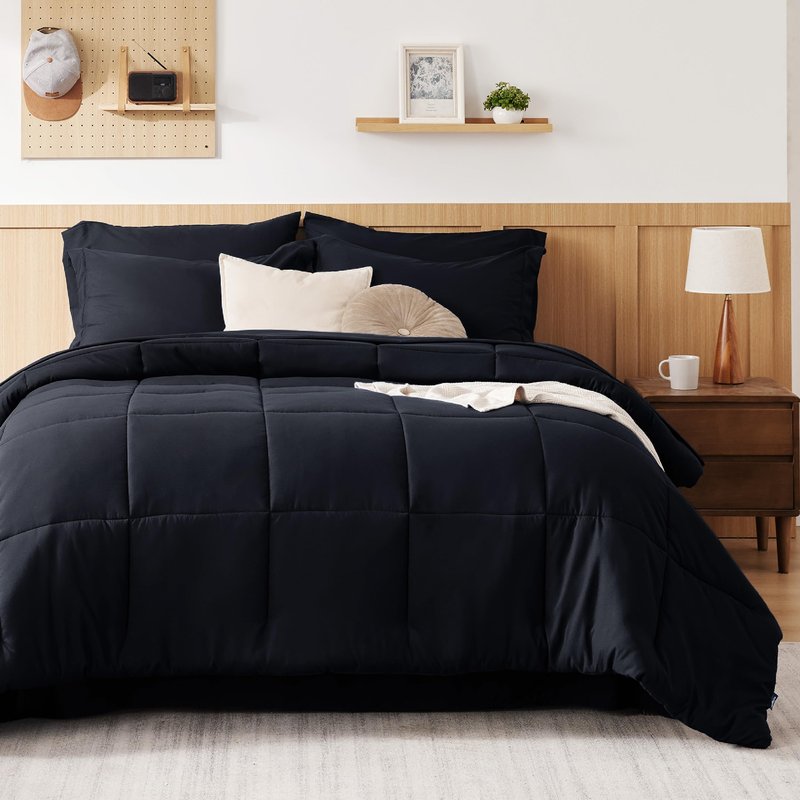 Bedsure Navy Bedding Sets King - 7 Pieces Solid Bed in a Bag, King Bed Set Navy with Comforter, Sheets, Pillowcases & Shams