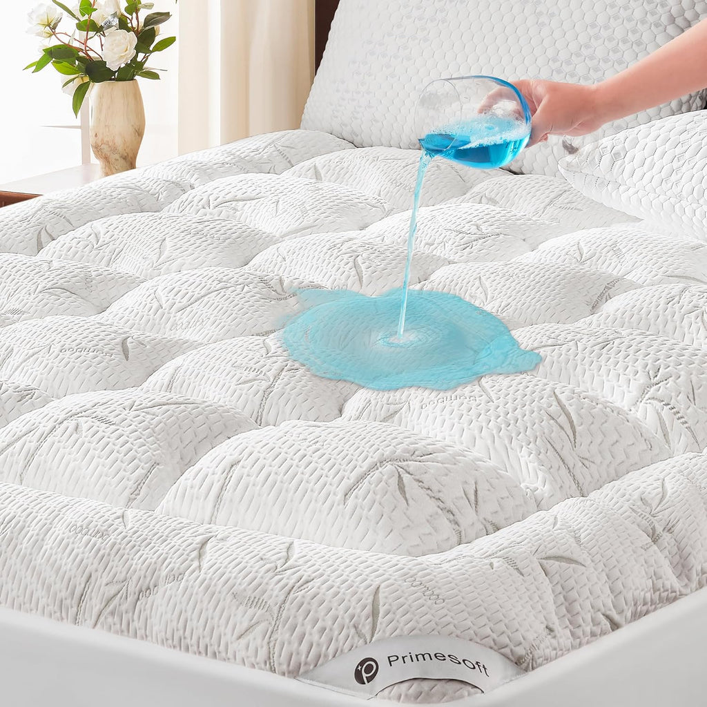 PRIMESOFT Waterproof Queen Mattress Topper - Thick Pillow Top for Back Pain Relief | 21-Inch Deep Pocket, Soft & Breathable (White)