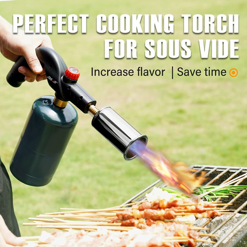 RAVS POWERFUL Propane Torch Gun, Searing Torch for Sous Vide, Steak, BBQ Grill Gun Kitchen Blow Torch, Handheld BBQ Torch, Campfire Charcoal Starter -Gas Tank Not Included