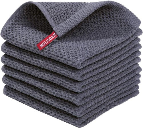 Homaxy 100% Cotton Dish Cloths - Ultra Soft, Absorbent & Quick Drying | 12x12 Inches, Dark Grey, 6-Pack