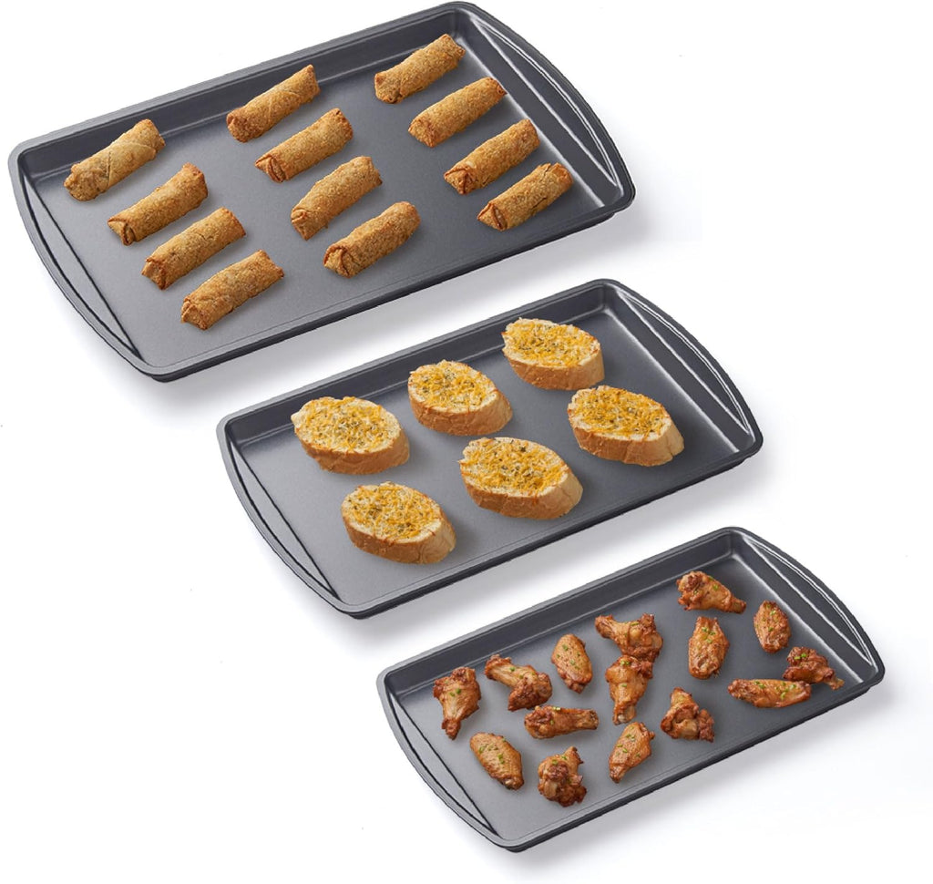 Nifty Baking Sheets Set - Non-Stick Coated Steel, Dishwasher & Oven Safe, Includes 3 Sizes