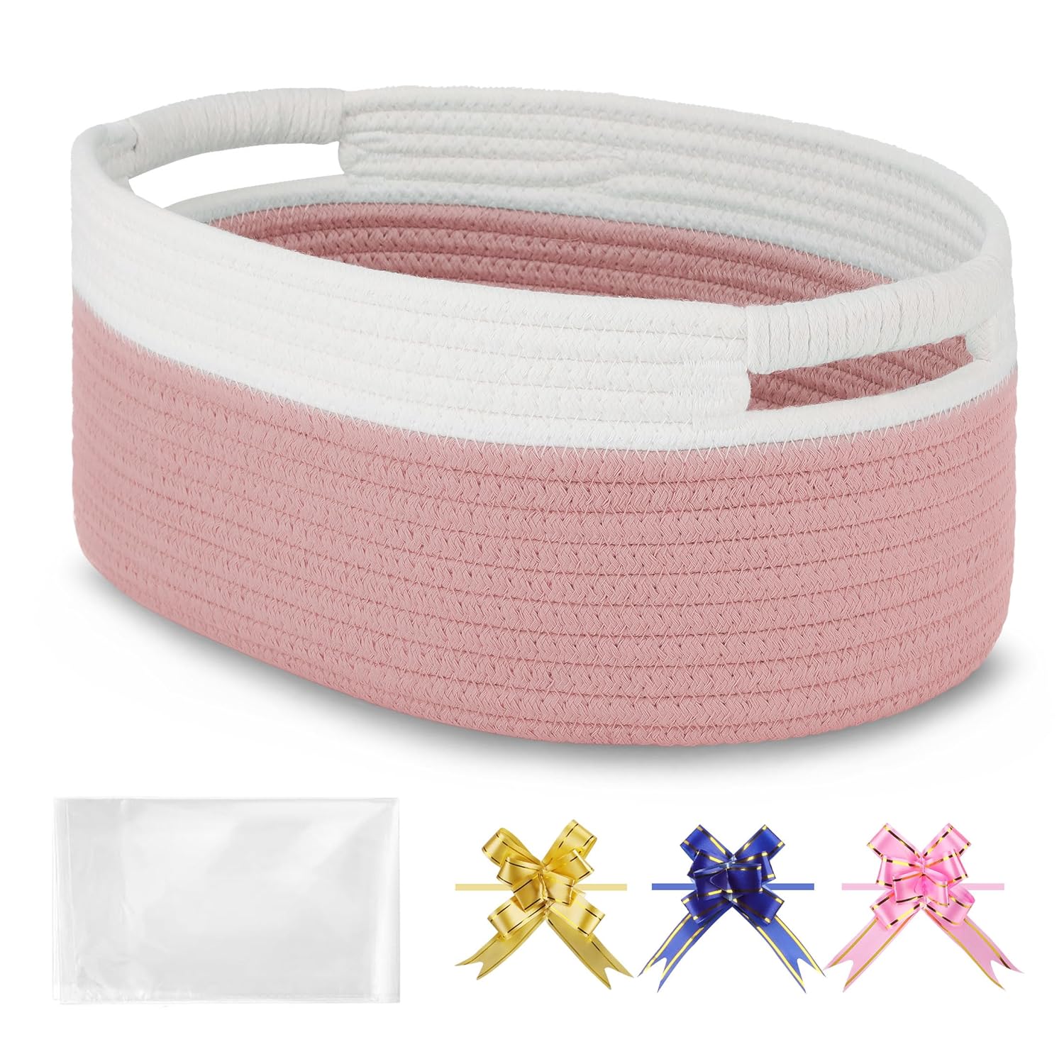 Skiennix Small Woven Basket - Versatile Gift Basket for Kids & Pets | Dusty Pink, 13” x 9” x 5.5”
