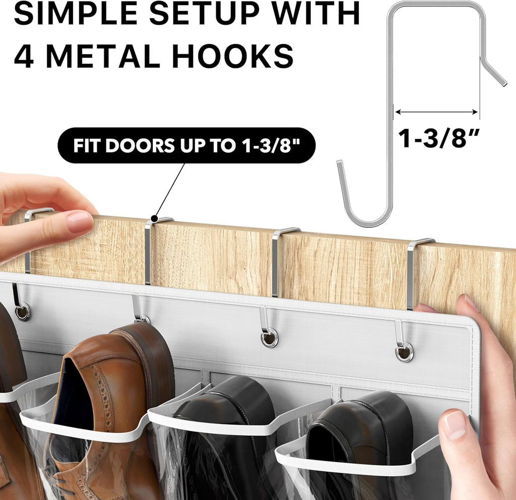 Simple Houseware Over The Door Hanging Shoe Organizer - 24 Clear Pockets, White (56" x 22.5")