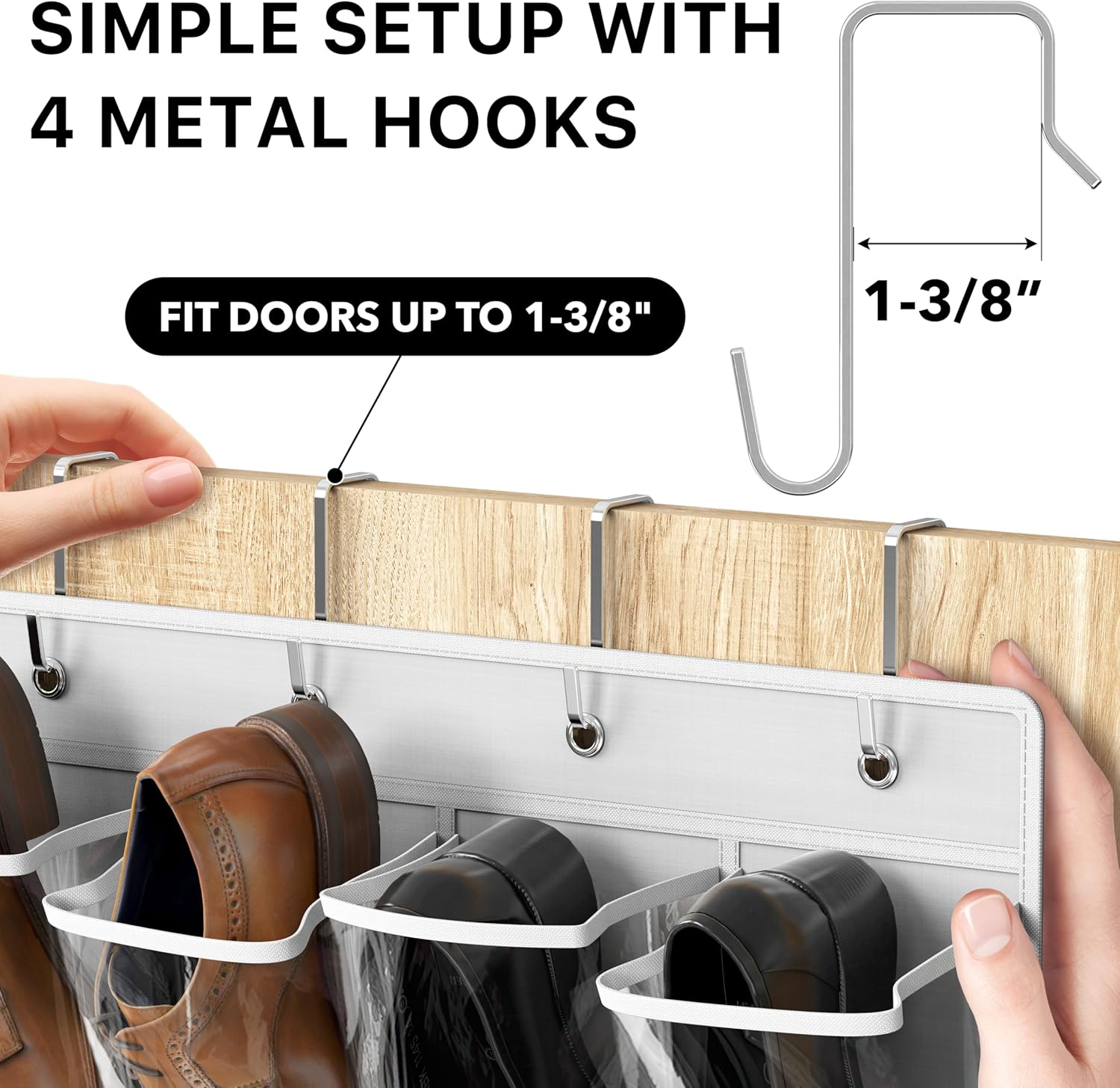 Simple Houseware Over The Door Hanging Shoe Organizer - 24 Clear Pockets, White (56" x 22.5")