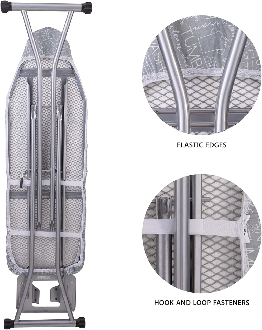 Scorch Resistant Ironing Board Cover by Simplify - Thick Cotton Padding | Stretch Elastic Fit | Grey