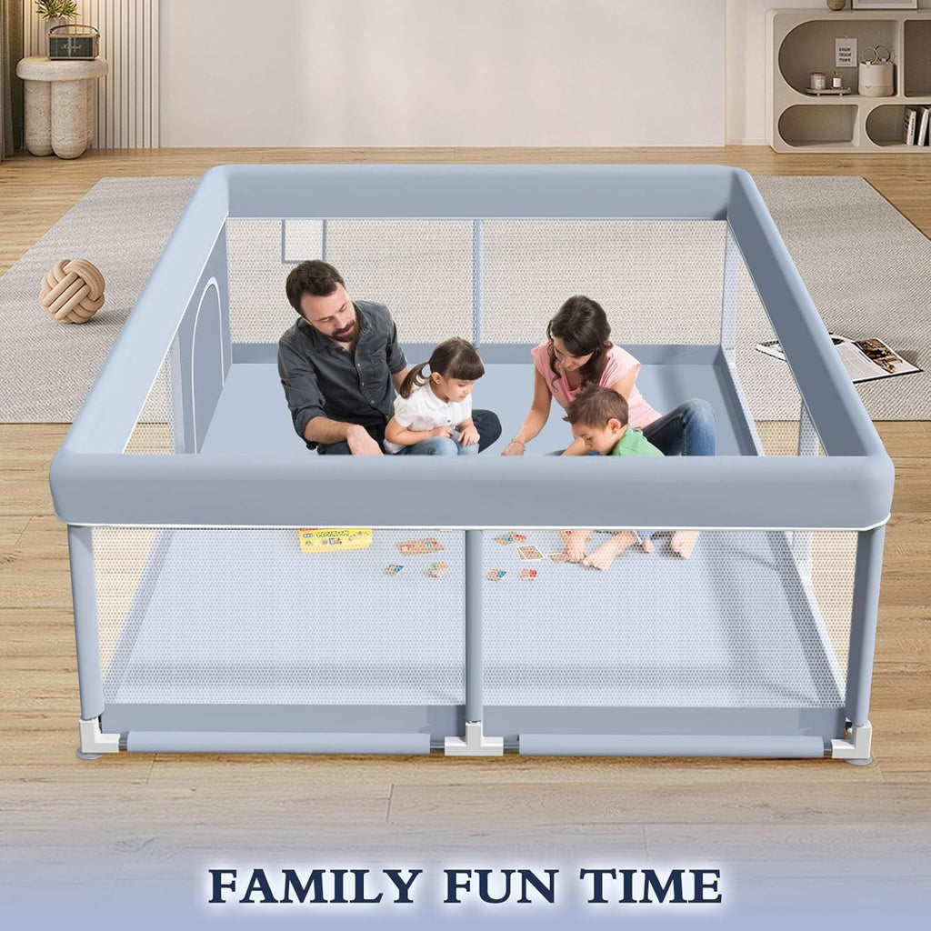 XVISHX Baby Playpen - 65 x 50 Inch Indoor & Outdoor Playard with Soft Mesh - Grey