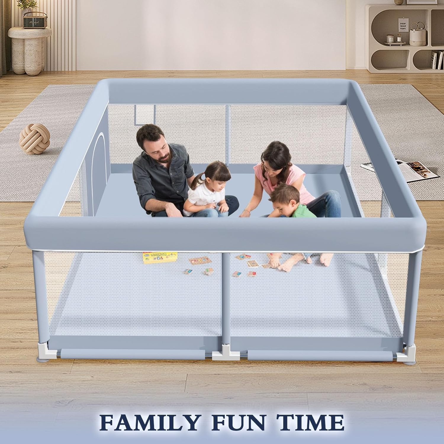 XVISHX Baby Playpen - 65 x 50 Inch Indoor & Outdoor Playard with Soft Mesh - Grey