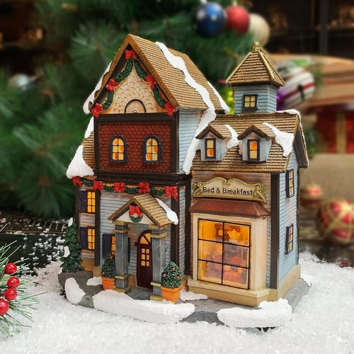 Moments In Time Christmas Village Building - LED Bed and Breakfast Decor | 8.5" H x 8.3" W x 5.5" D