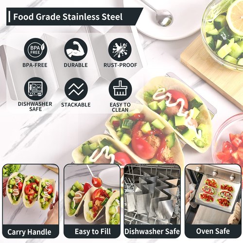 Taco Holder 36 Packs - Stainless Steel Taco Holders Set of 36 by GEIKR, Oven & Dishwasher & Grill Safe Taco Trays, Each Metal Taco Stands for 3 Tacos, Stylish Taco Rack with Handles