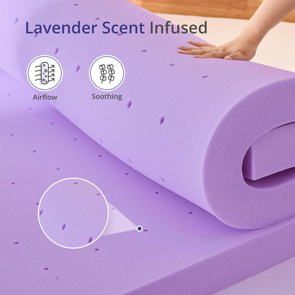 Skiennix Twin Memory Foam Mattress Topper - 2 Inch Lavender Scented, Pressure Relieving, CertiPUR-US Certified, 38"x75"
