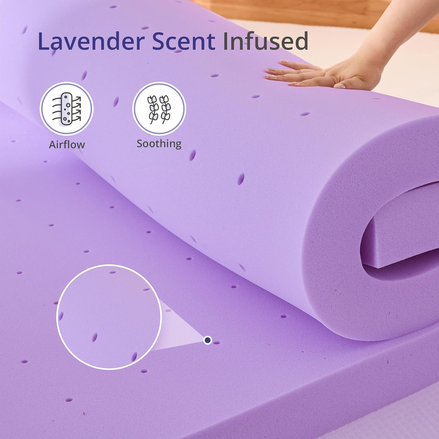Skiennix Twin Memory Foam Mattress Topper - 2 Inch Lavender Scented, Pressure Relieving, CertiPUR-US Certified, 38"x75"