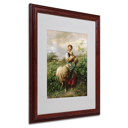 Trademark Fine Art The Shepherdess 1866 by Johann Hofner with Wood Frame Artwork, 16 by 20-Inch