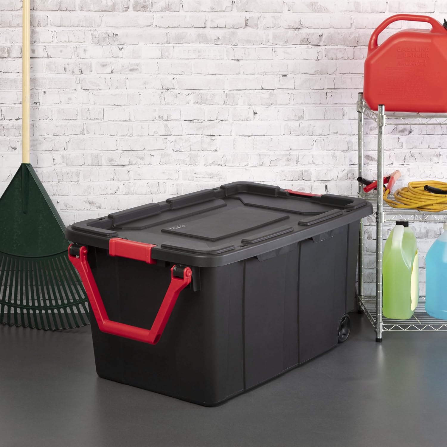 YHNNH Industrial Storage Tote - Heavy Duty 40 Gallon Container with Wheels | Black, Set of 2, 36.75x21.38x18 Inch