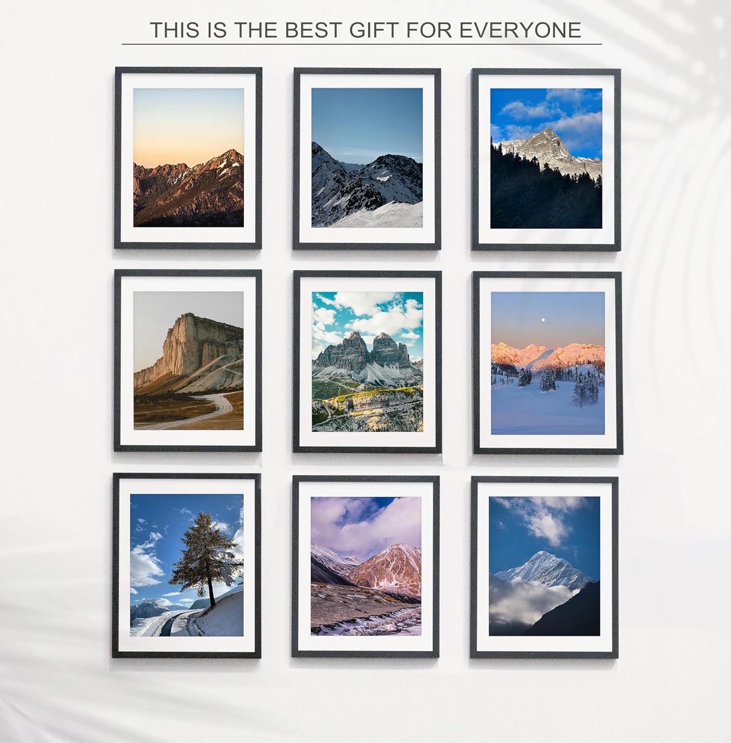 Wiscet 11x14 Picture Frame Set of 9 - Display 8x10 Photos with Mat or 11x14 Without Mat | Black Wall Mount & Tabletop