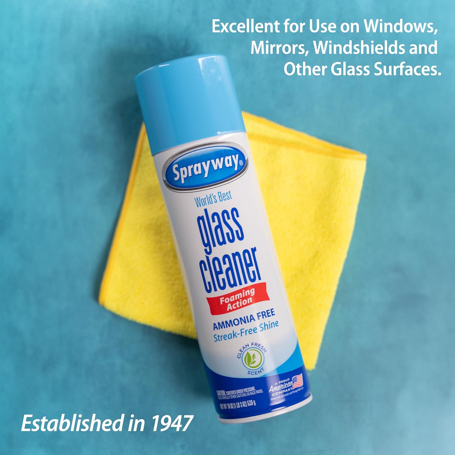Sprayway Glass Cleaner - Ammonia-Free Foaming Aerosol Spray | Streakless & Fast-Acting | 19oz, Pack of 2