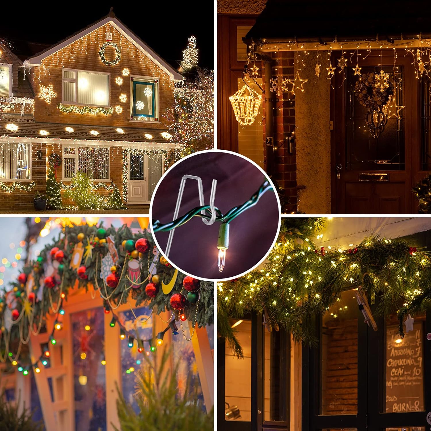 Skiennix 100-Count Metal Gutter Hooks - Durable Outdoor Christmas Light Hangers for Eaves & Fences