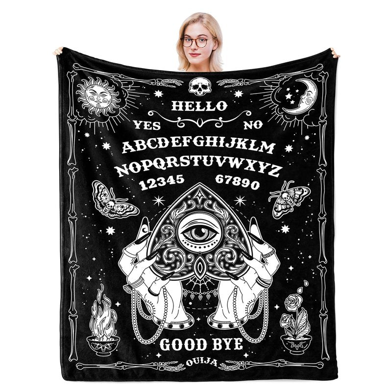 Solzien Ouija Board Blanket 50"x60", Goth Witchy Birthday Gifts for Women/Men, Gothic Skeleton Skull Ouija Board Decor, Halloween Christmas Decorations, Spooky Gifts, Halloween Gothic Throw Blanket