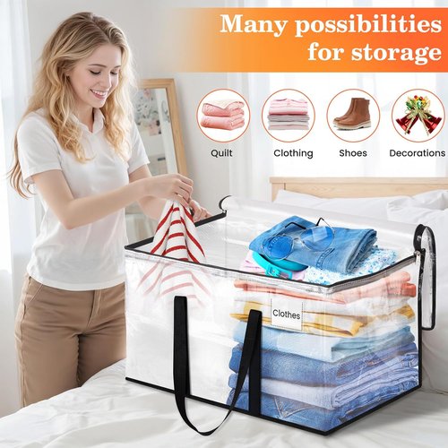Extra Large Heavy Duty Moving Bags by [Brand Name] - Strong Zippers & Handles | 93L Storage Tote for Home & Dorm, 8 Pack, Clear